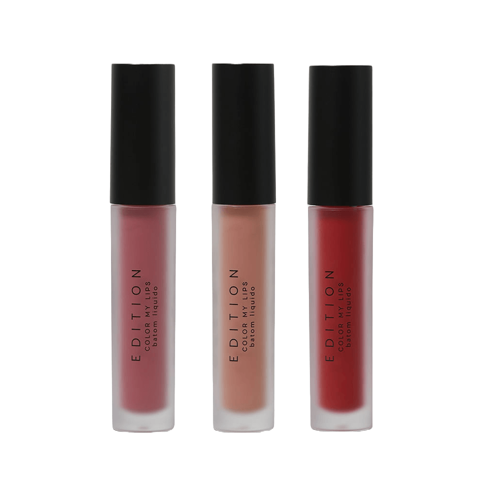Kit Batom Color My Lips Real Deal Líquido Vermelho + Batom Líquido Color My Lips Naked Nude + Batom Líquido Color My Lips Hype Rosa