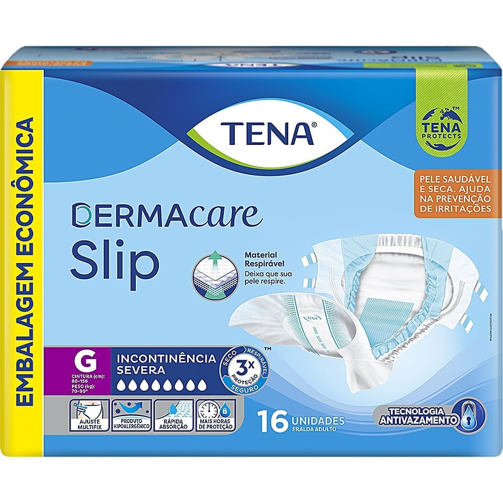 Fralda Geriátrica Tena Dermacare Slip Unissex Tamanho G Pacote com 16 fraldas