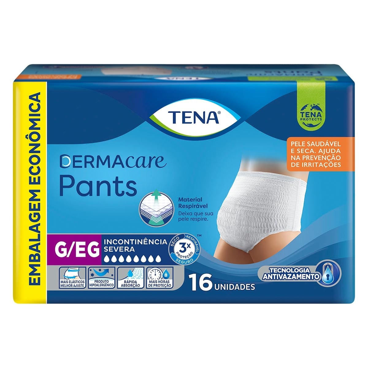 Roupa Íntima Tena Pants Dermacare Tamanho G/EG Pacote Com 16 unidades