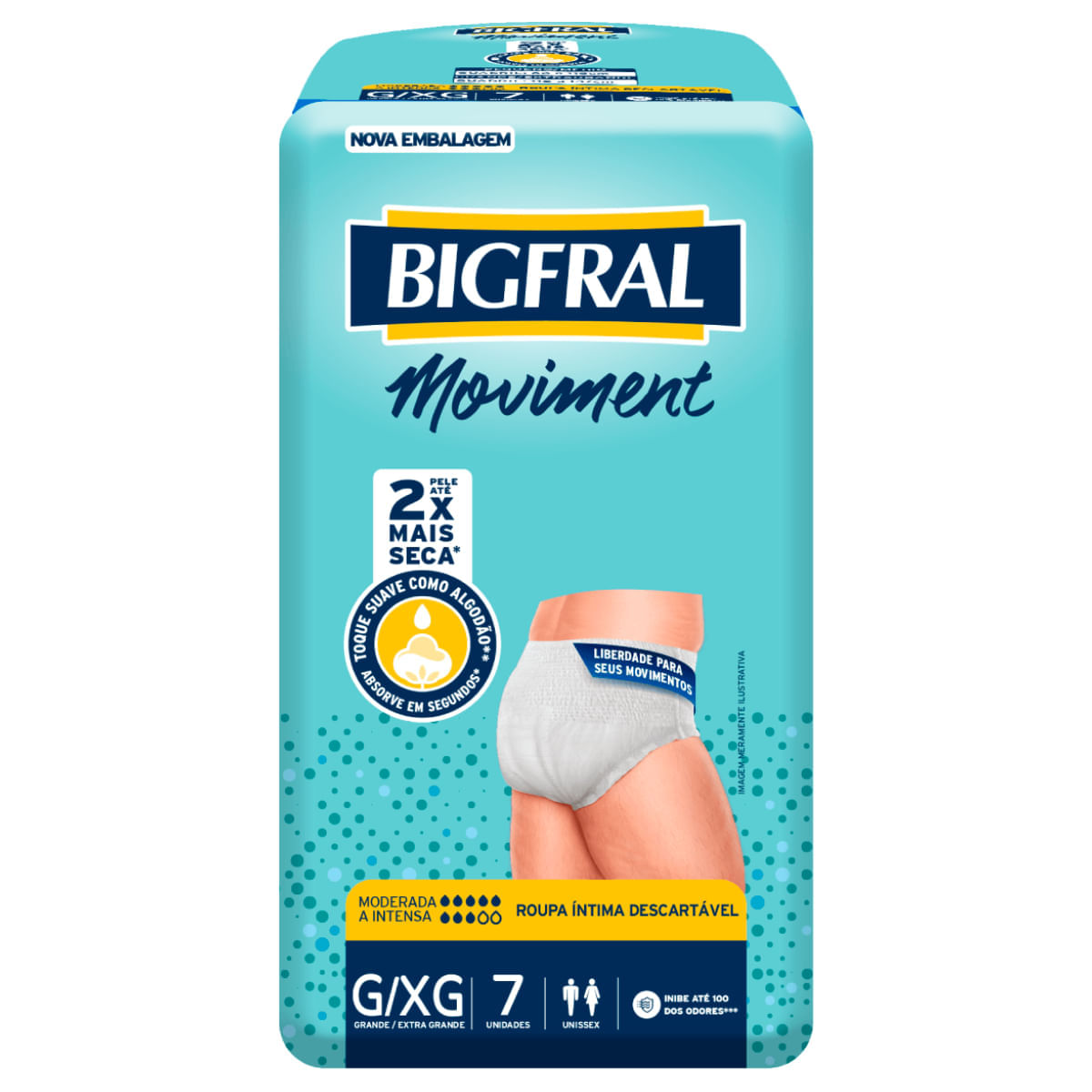 Roupa Íntima Moviment Bigfral Unissex Tamanho G/XG Pacote 07 unidades