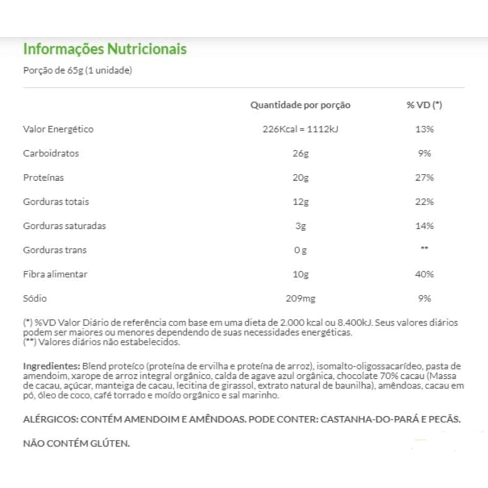 Barra de Proteína Vegana Caffè Mocha Hart's Natural 65g