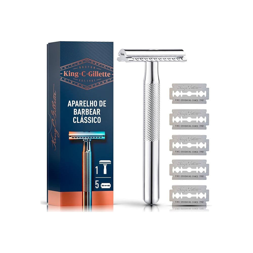 Kit Aparelho De Barbear Clássico + 5 Lâminas
