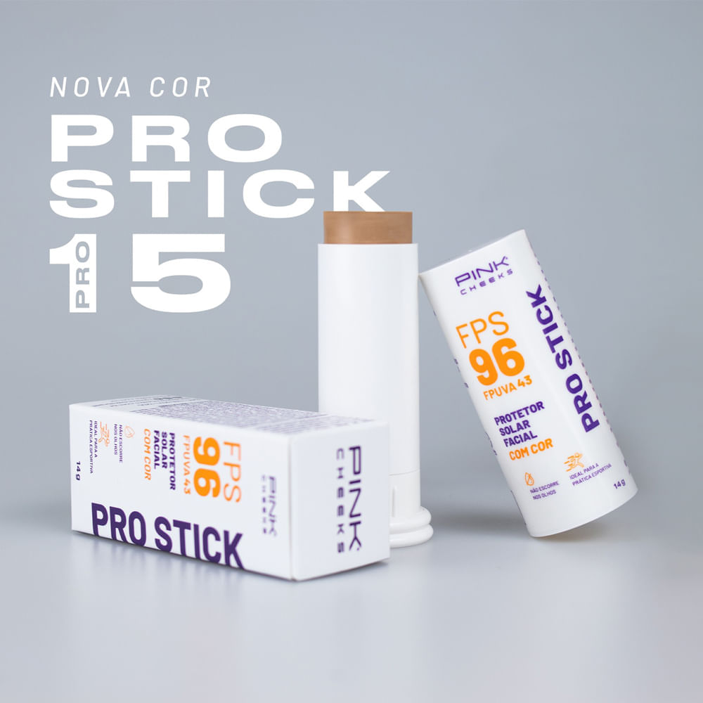 Protetor Solar Multifuncional Facial com Cor Pink Cheeks Pro Stick FPS 96 FPUVA 43 Pro15 14 g