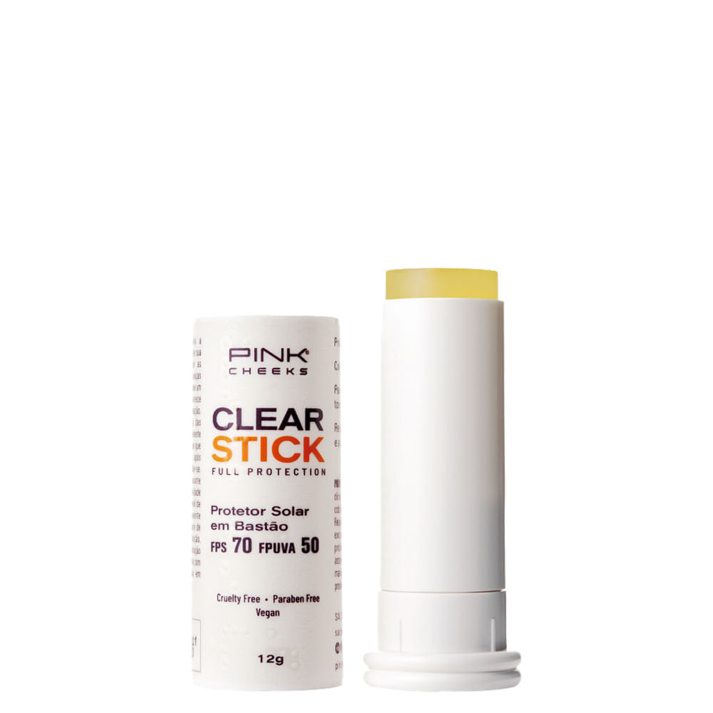 Protetor Solar Facial Pink Cheeks Clear Stick FPS 70 FPUVA 50 Transparente 12 g
