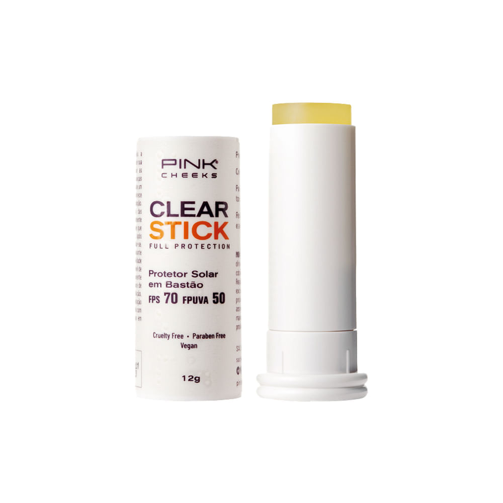 Protetor Solar Facial Pink Cheeks Clear Stick FPS 70 FPUVA 50 Transparente 12 g