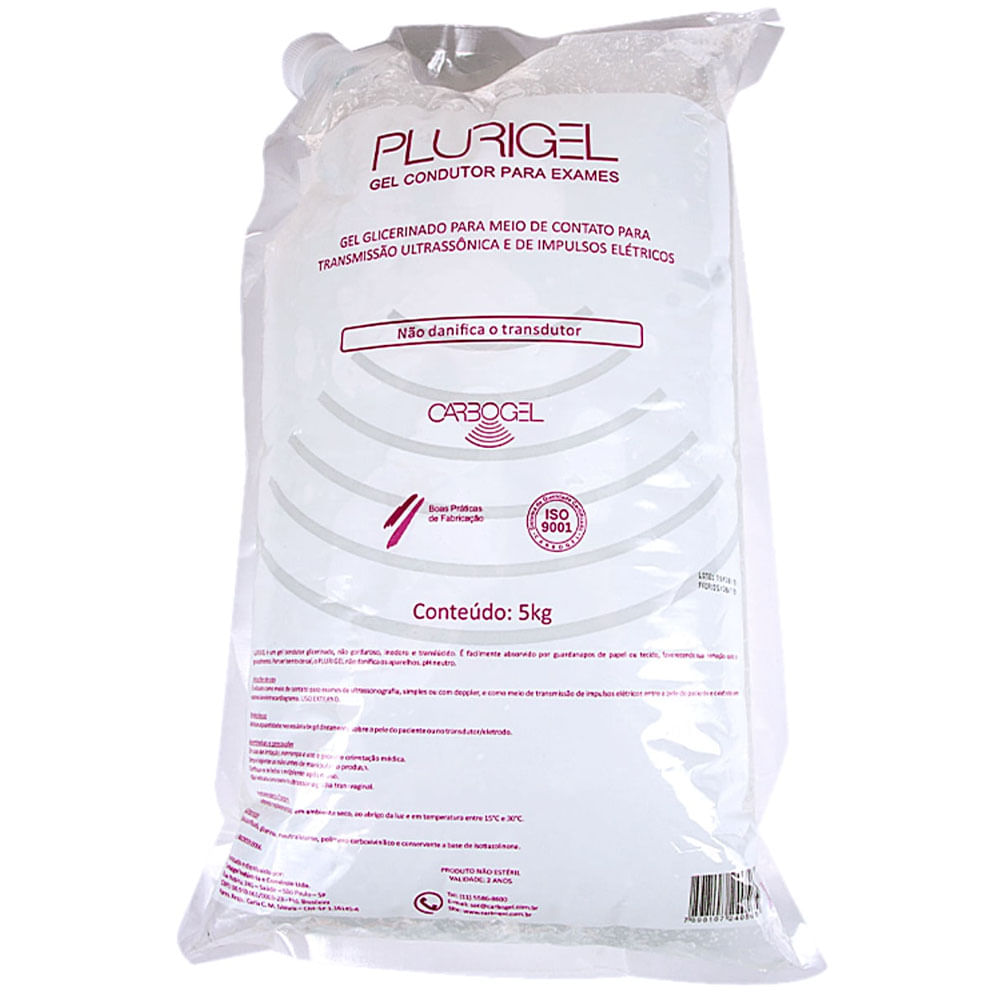 Gel Condutor Ultrassom Carbogel Plurigel Sachê 5kg 1 Unidade