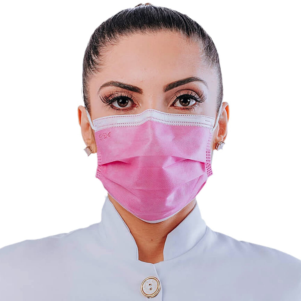 Máscara Cirúrgica SPK Cor Rosa Tripla Camada Descartável Com 50 máscaras