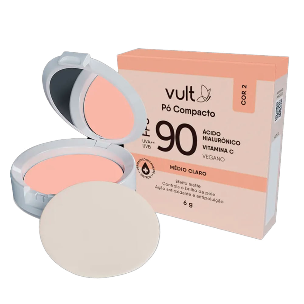 Pó Compacto Facial Vult Fps90 Cor 2 Médio Claro