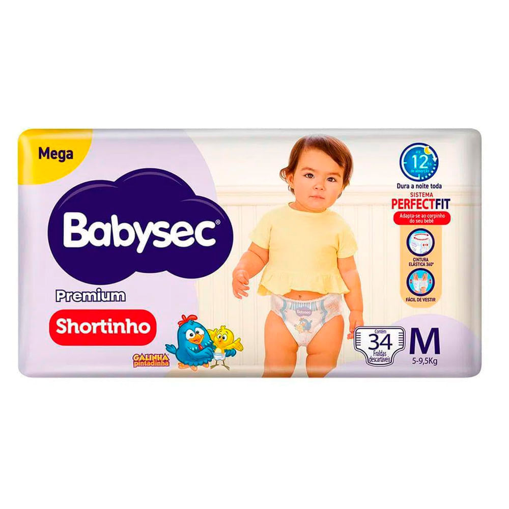 Fralda Descartável Babysec Shortinho Mega M Com 34 Unidades