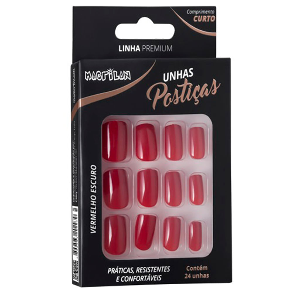 Unhas Postiças Macrilan Vermelho Escuro Tamanho Curto
