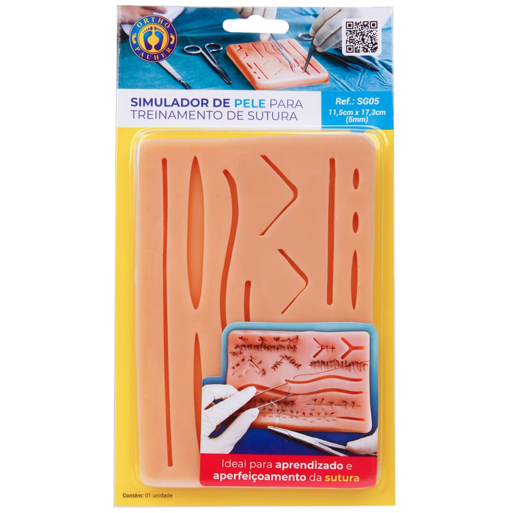 Simulador Pele Treinamento Sutura Placa 17.3X11.5X0.5cm