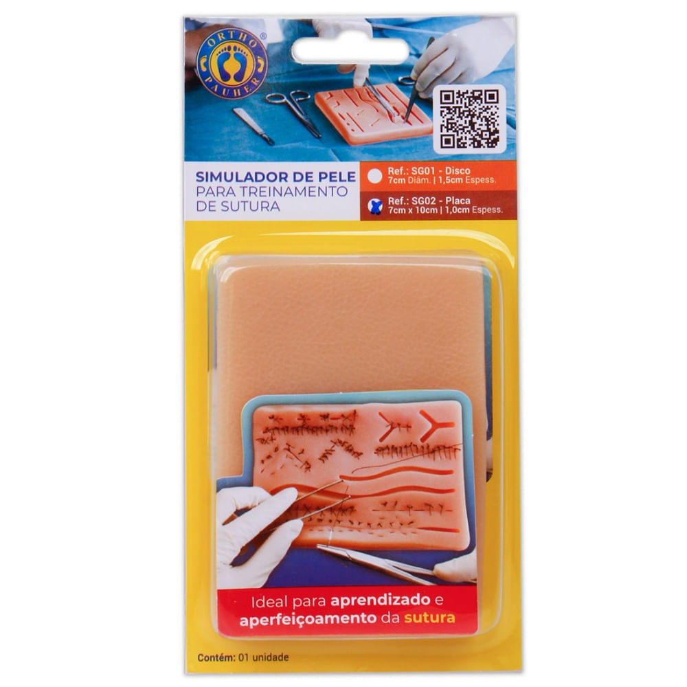 Simulador Pele Treinamento Sutura Placa 7X10X1.5cm