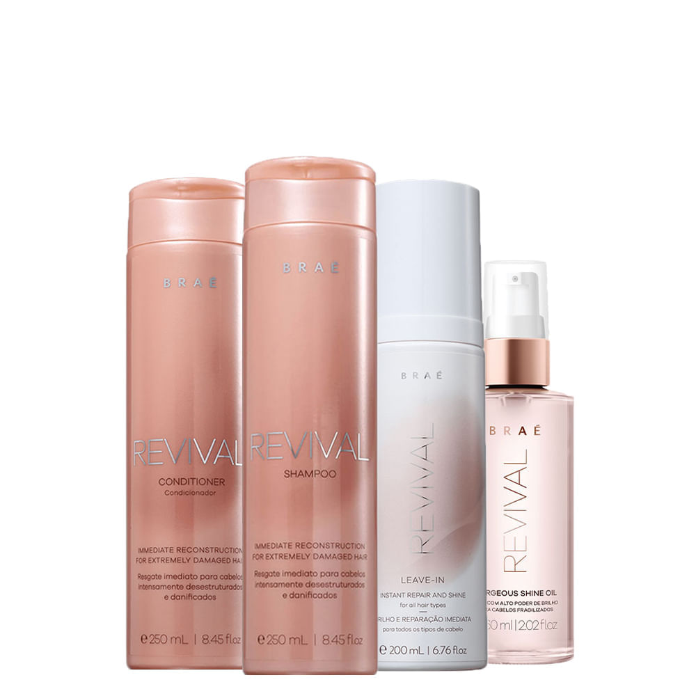 Kit Braé Revival - Shampoo 250 ml + Condicionador 250 ml + Leave- in 200 ml + Óleo Capilar 60 ml