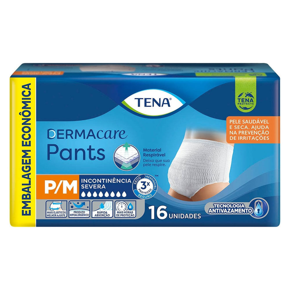 Roupa Íntima Tena Pants Dermacare Tamanho P/M Com 16 unidades