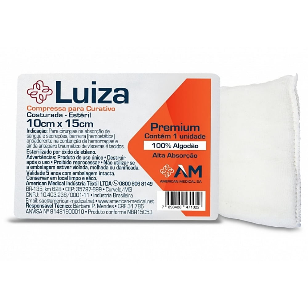 Compressa Curativo Cirúrgico Luiza Estéril 10x15cm