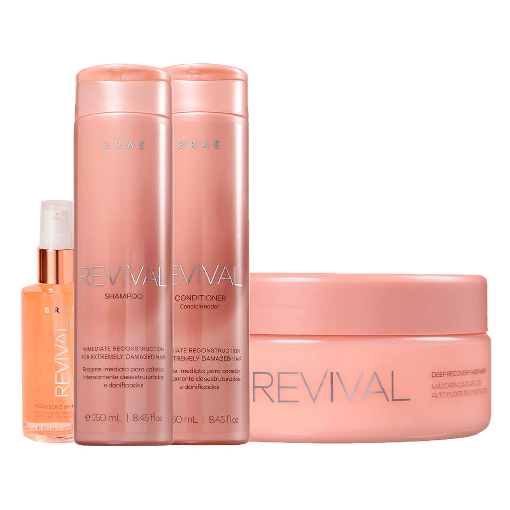 Kit Braé Revival 3 Produtos + Óleo Gorgeous Shine 60 ml