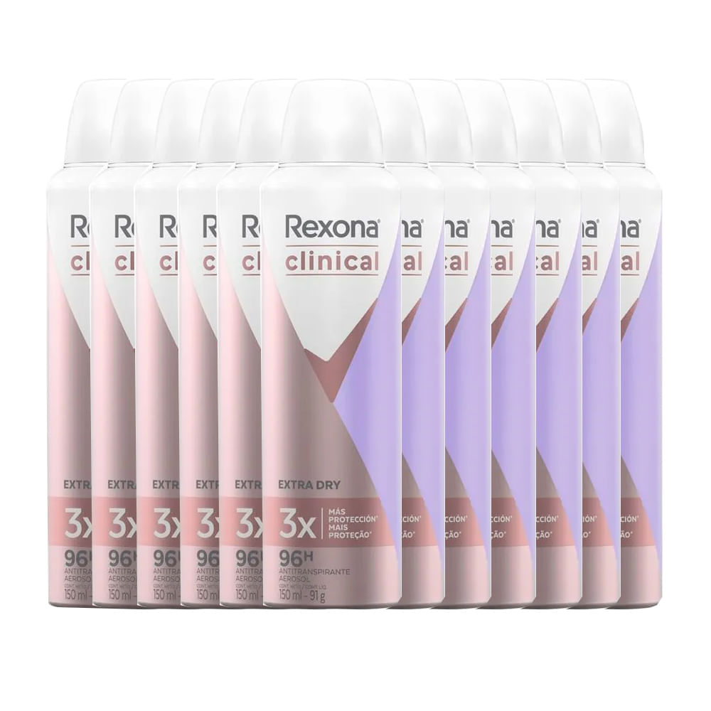 Kit Desodorante Aerosol Rexona Clinical Extra Dry 91g 12 Unidades