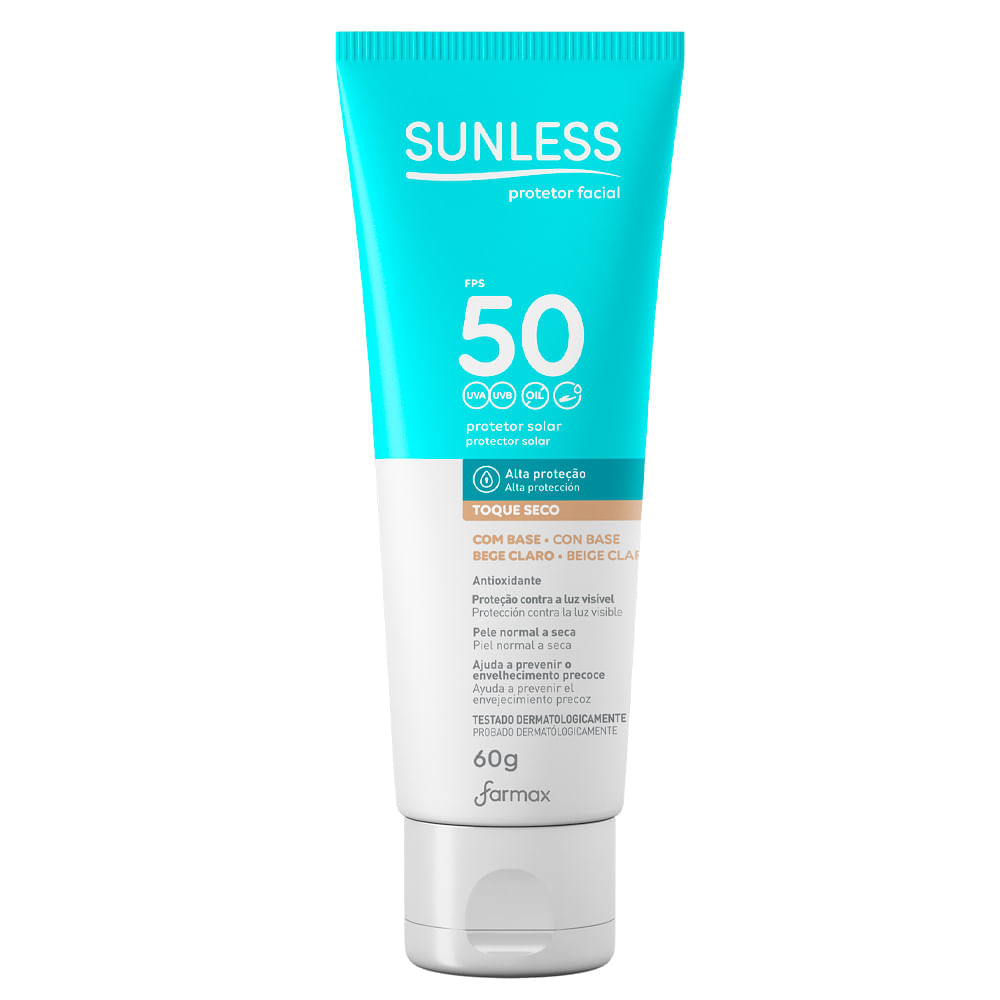 Protetor Solar Facial Com Cor Sunless Fps 50 60g Bege Claro
