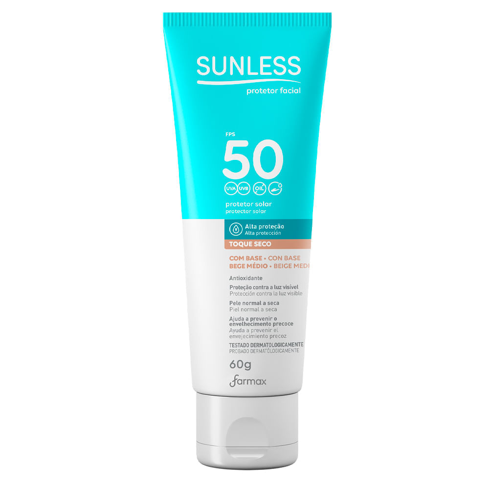 Protetor Solar Facial Com Cor Sunless FPS 50 60g Bege Médio