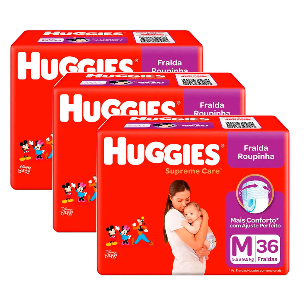 Kit 3 Fralda Huggies Roupinha Supreme Care M 36 Unidades