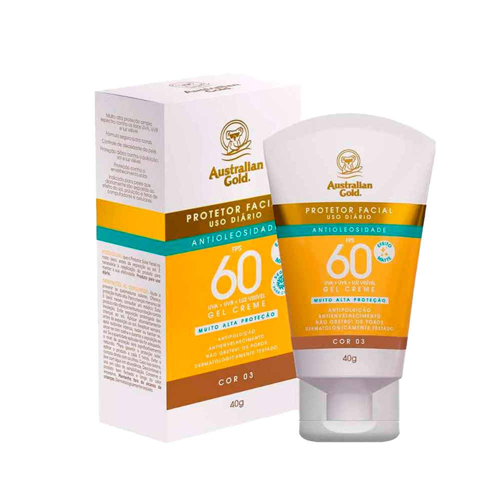 Protetor Solar Facial Australian Gold FPS60 Cor 03 40g