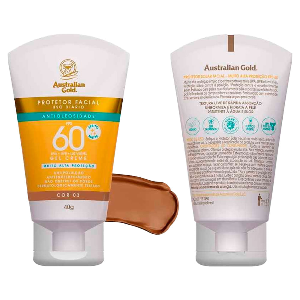 Protetor Solar Facial Australian Gold FPS60 Cor 03 40g