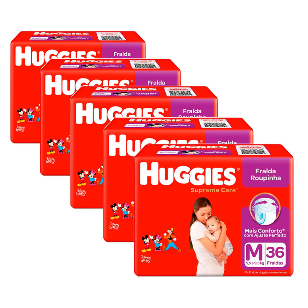 Kit 5 Fralda Huggies Roupinha Supreme Care M 36 Unidades