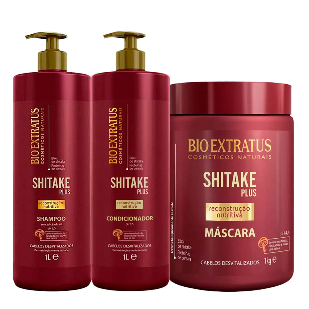 Kit Shampoo + Condicionador + Máscara Bio Extratus Shitake Plus