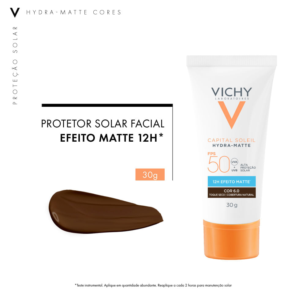 Protetor Solar Facial Vichy Capital Soleil Hydra-Matte FPS 50 Cor 6.0 30g