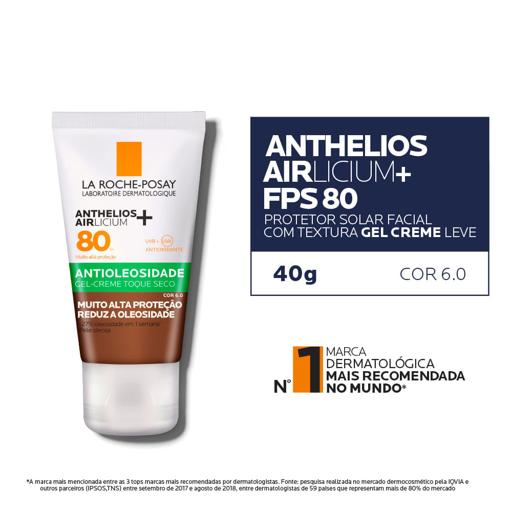 Protetor Solar Facial La Roche-Posay Antioleosidade FPS 80 Cor 6.0 40g