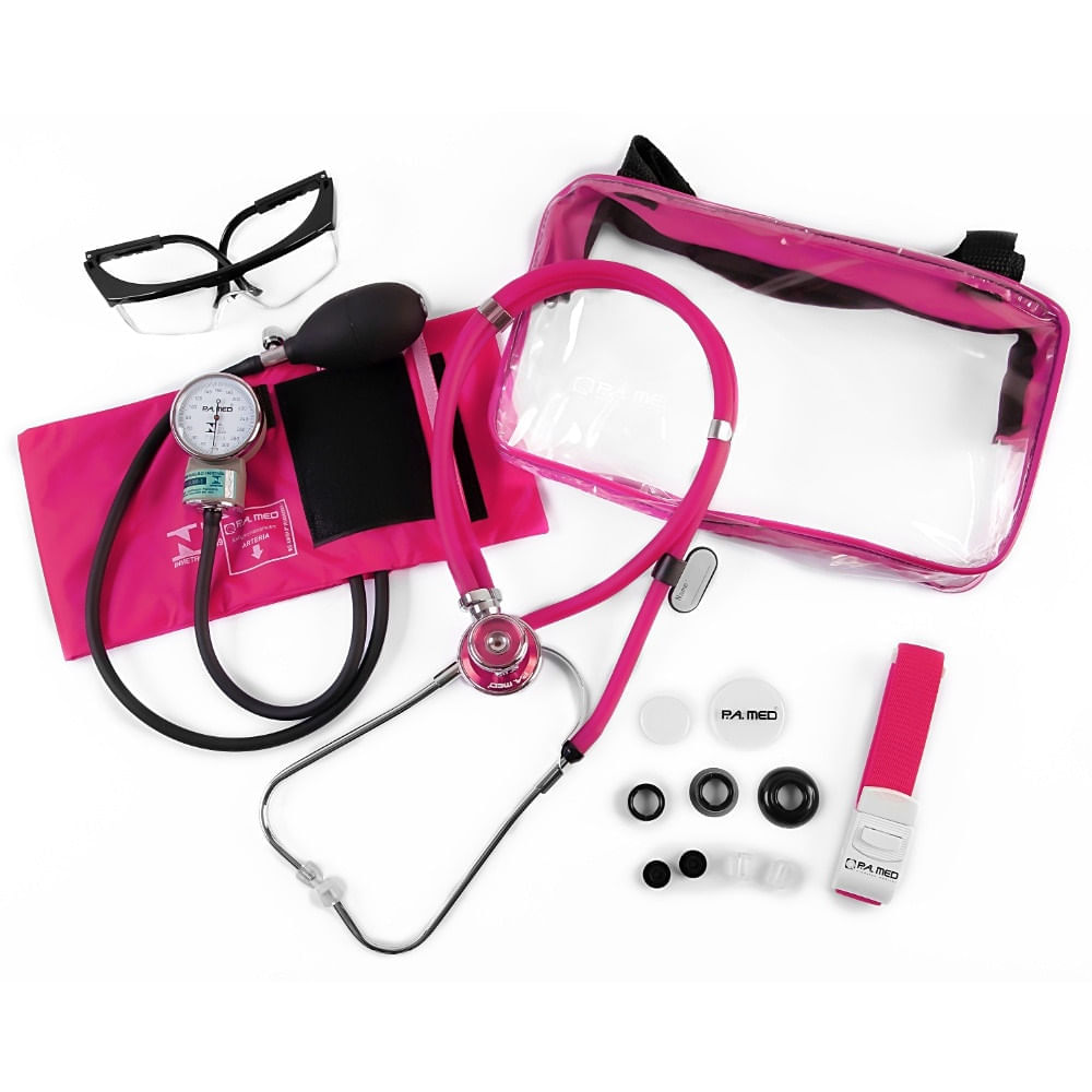 Kit Acadêmico P.a. Med Cor Rosa Com Bolsa Transparente Kpa401