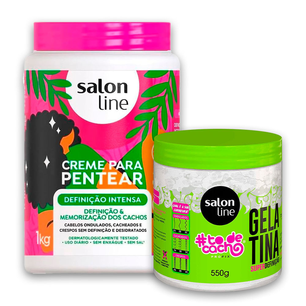 Kit Creme De Pentear Salon Line Definição Intensa 1kg e Gelatina Salon Line 550g