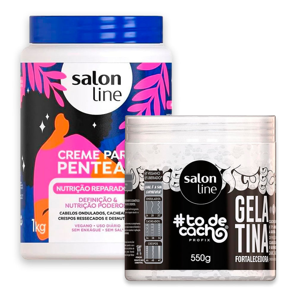 Kit Creme De Pentear Salon Line Nutrição Reparadora 1kg E Gelatina Salon Line Fortalecedora 550g