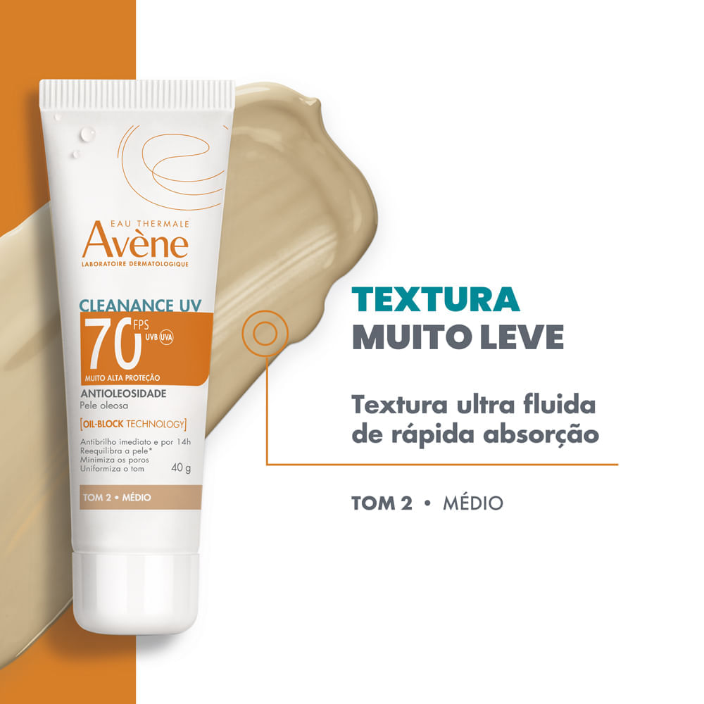 Protetor Solar Facial Avène Cleanance UV FPS 70 Tom 2 Médio 40 g