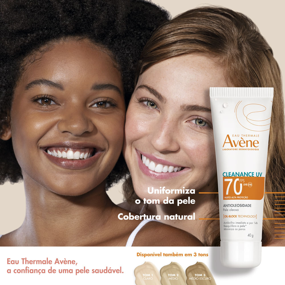 Protetor Solar Facial Avène Cleanance UV FPS 70 Tom 2 Médio 40 g