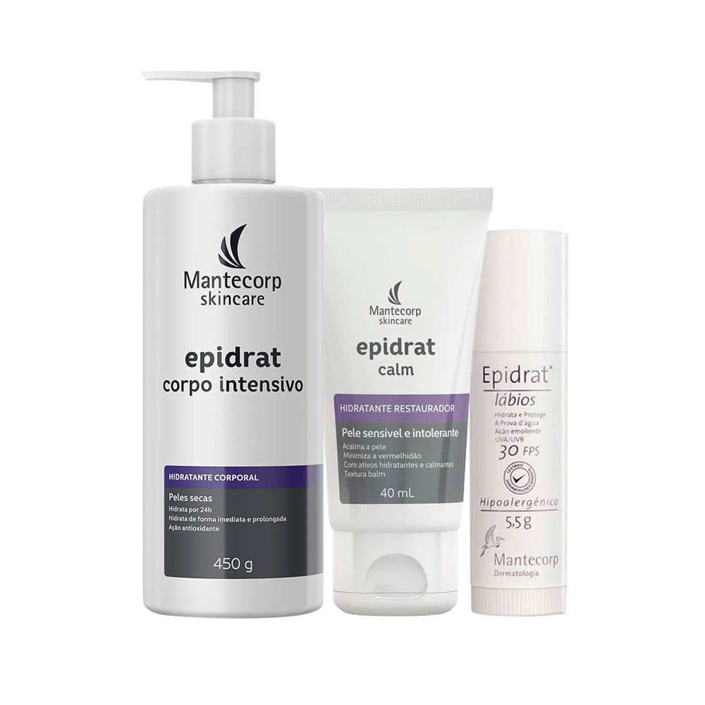 Kit Hidratantes Mantecorp Epidrat - Creme Facial Hidratante 40 g + Creme Corporal Hidratante 450 g + Hidratante Labial FPS 30 5,5 g