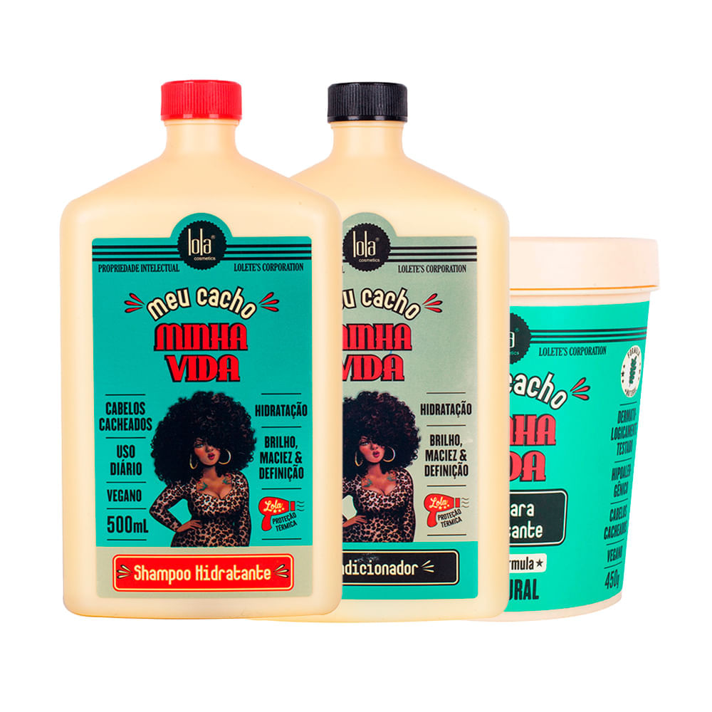Kit Lola Cosmetics Hidratação Meu Cacho Minha Vida - Shampoo 500 ml + Condicionador 500 ml + Máscara de Hidratação 450 g