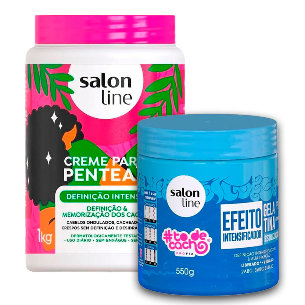 Kit Creme De Pentear Salon Line Definição Intensa 1kg e Gelatina Salon Line Efeito Intensificador 550g