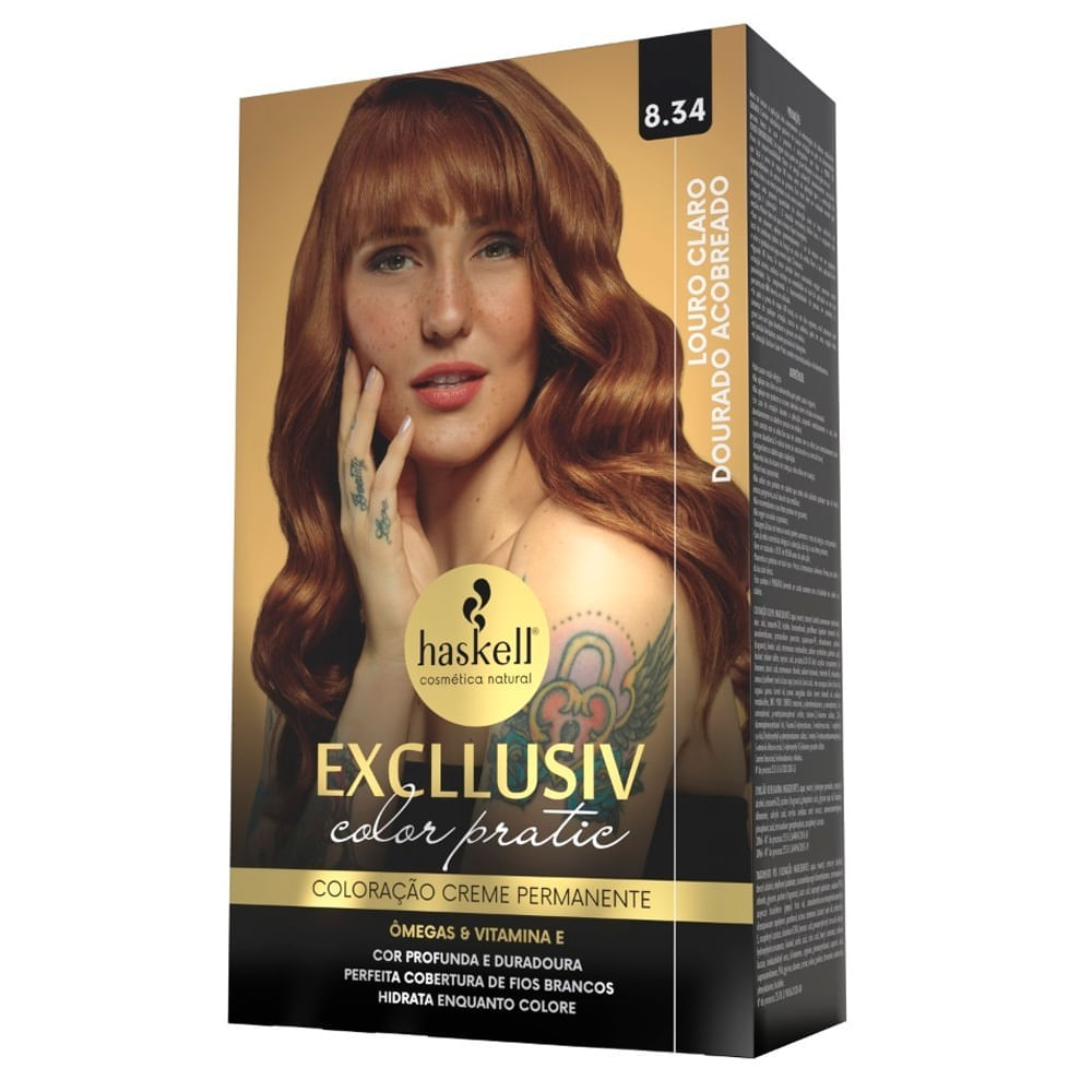 Kit Tintura Haskell Excllusiv Color Pratic Louro Claro Dourado Acobreado 8.34