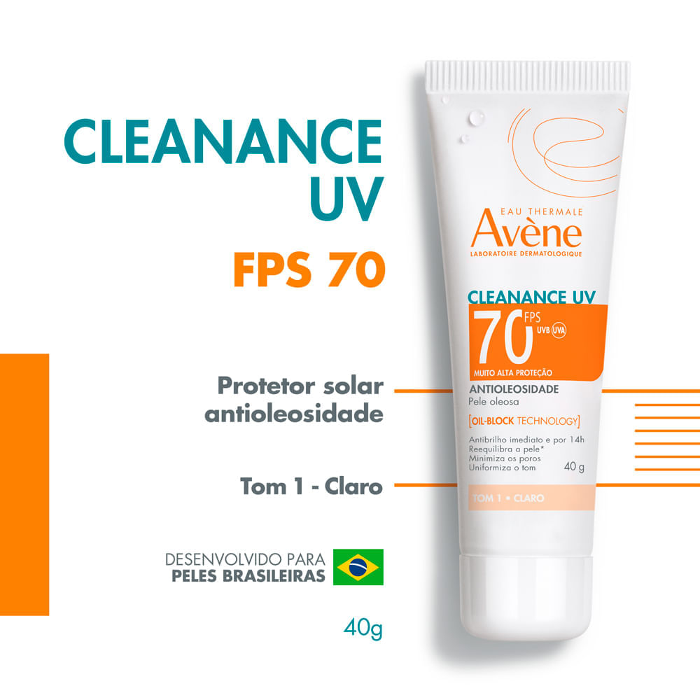 Protetor Solar Facial Avène Cleanance UV FPS 70 Tom 1 Claro 40g