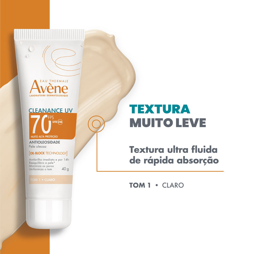 Protetor Solar Facial Avène Cleanance UV FPS 70 Tom 1 Claro 40g