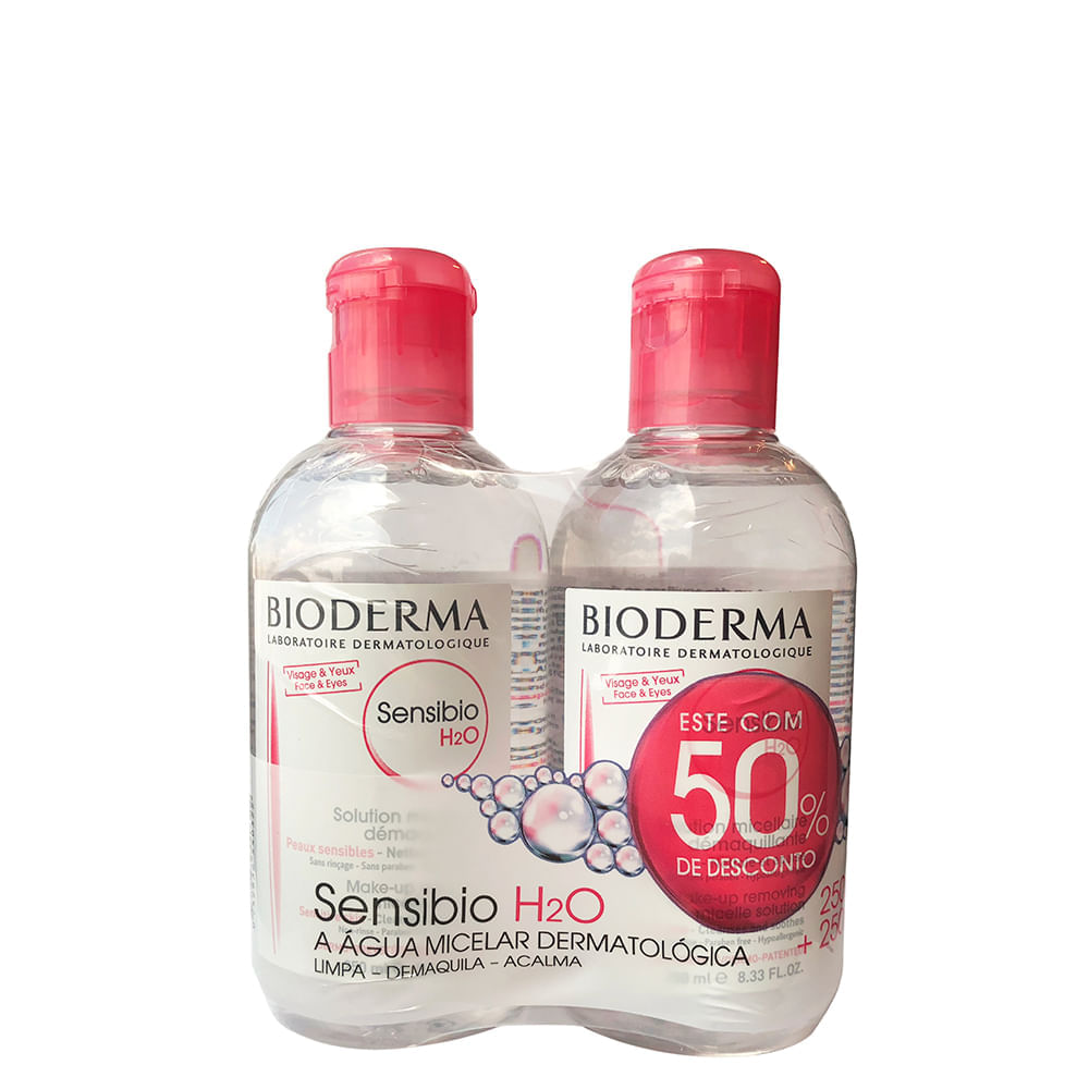 Kit 2 Águas Micelar Facial De Limpeza Bioderma Sensibio H2o 250 Ml