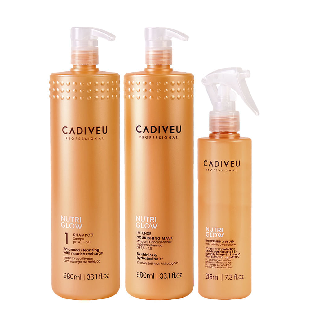 Kit Cadiveu Nutri Glow - Shampoo 980ml Máscara de Nutrição 980ml e Leave-in 215ml