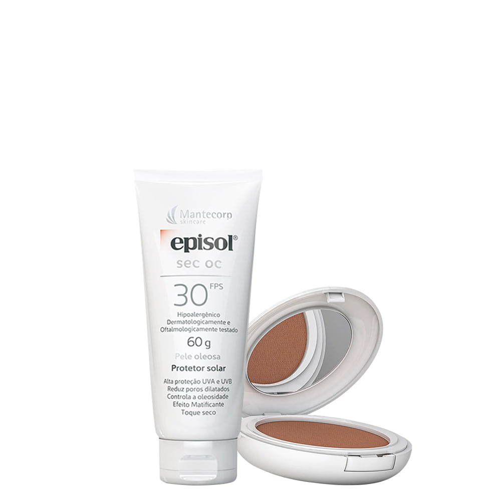 Kit Cuidado da Pele Mantecorp - Protetor Solar Facial FPS 30 60g Protetor Solar em Pó Facial FPS 50 Negra 10g