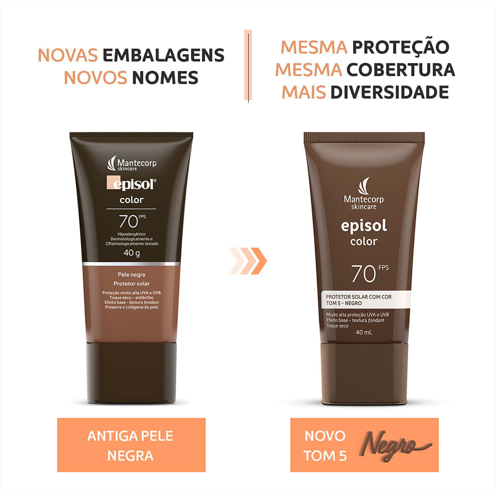 Protetor Solar Facial Mantecorp Episol Color Tom 5 Negro FPS 70 40ml