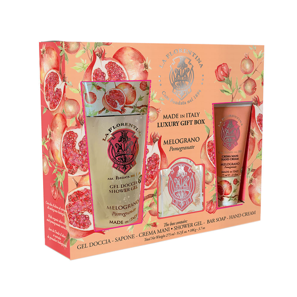 Kit La Florentina Big Ritual Romã - Creme para as Mãos 75 ml + Sabonete em Barra 106 g + Gel de Banho 200 ml