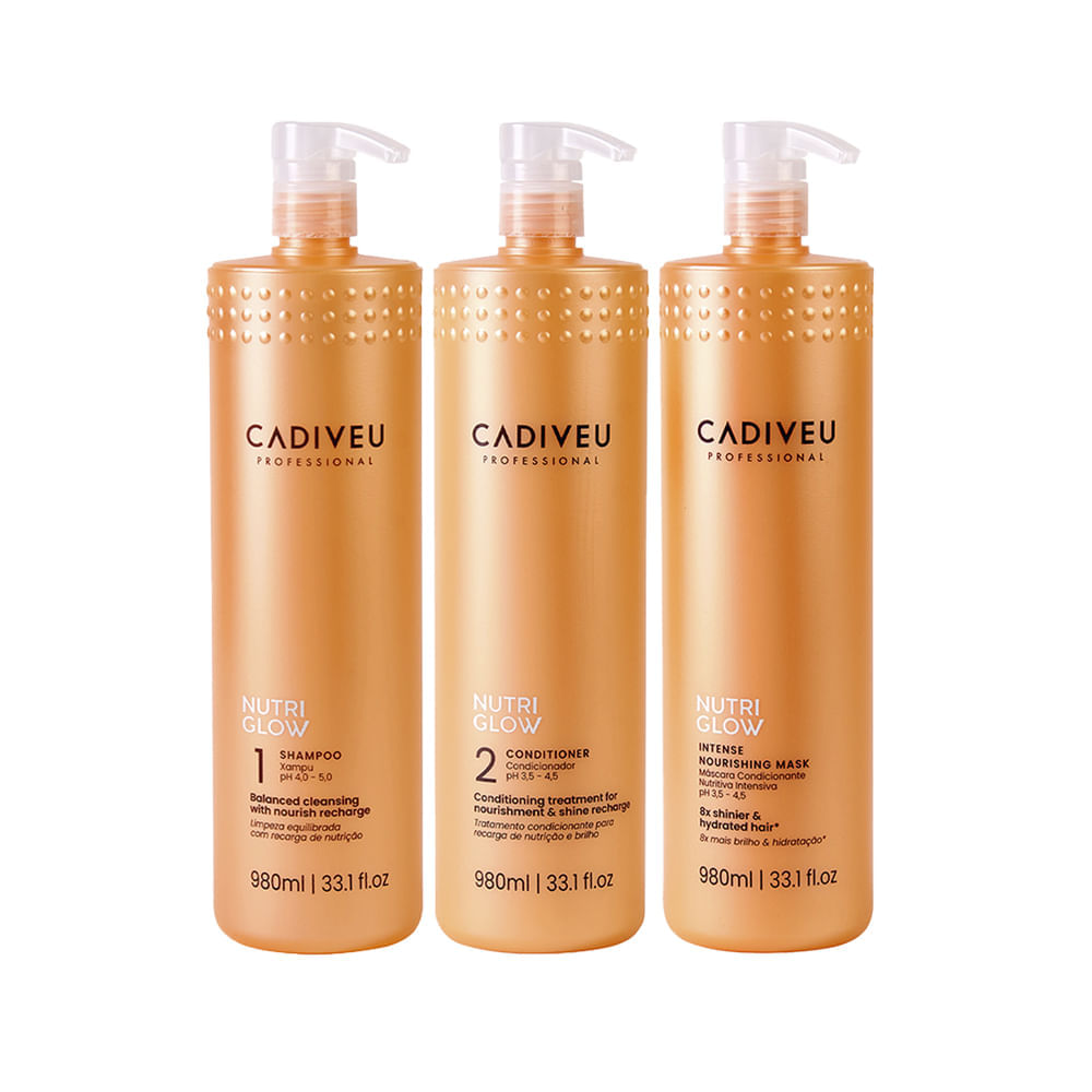 Kit Cadiveu Nutri Glow - Shampoo 980 ml + Condicionador  980 ml + Máscara de Nutrição  980 ml