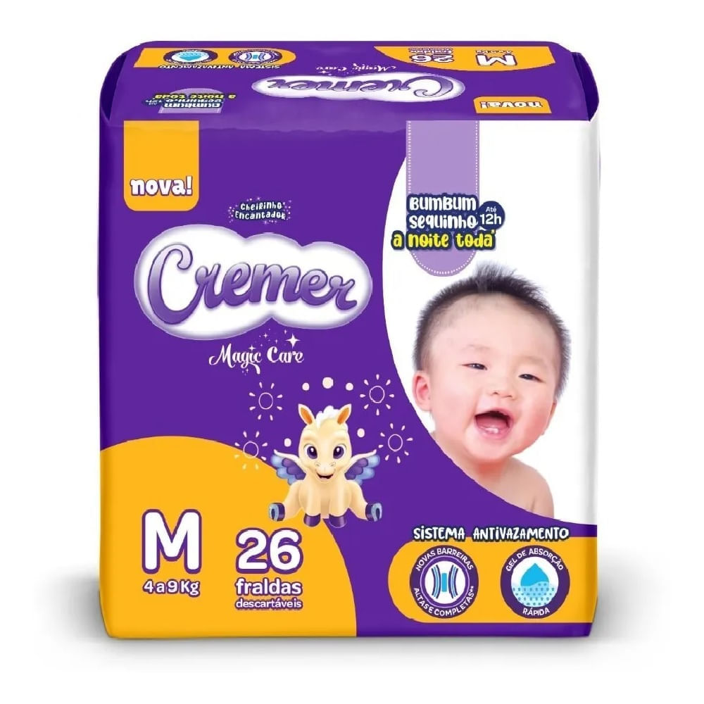 Fralda Descartável Cremer Magic Care Jumbo Tamanho M 26 Unidades