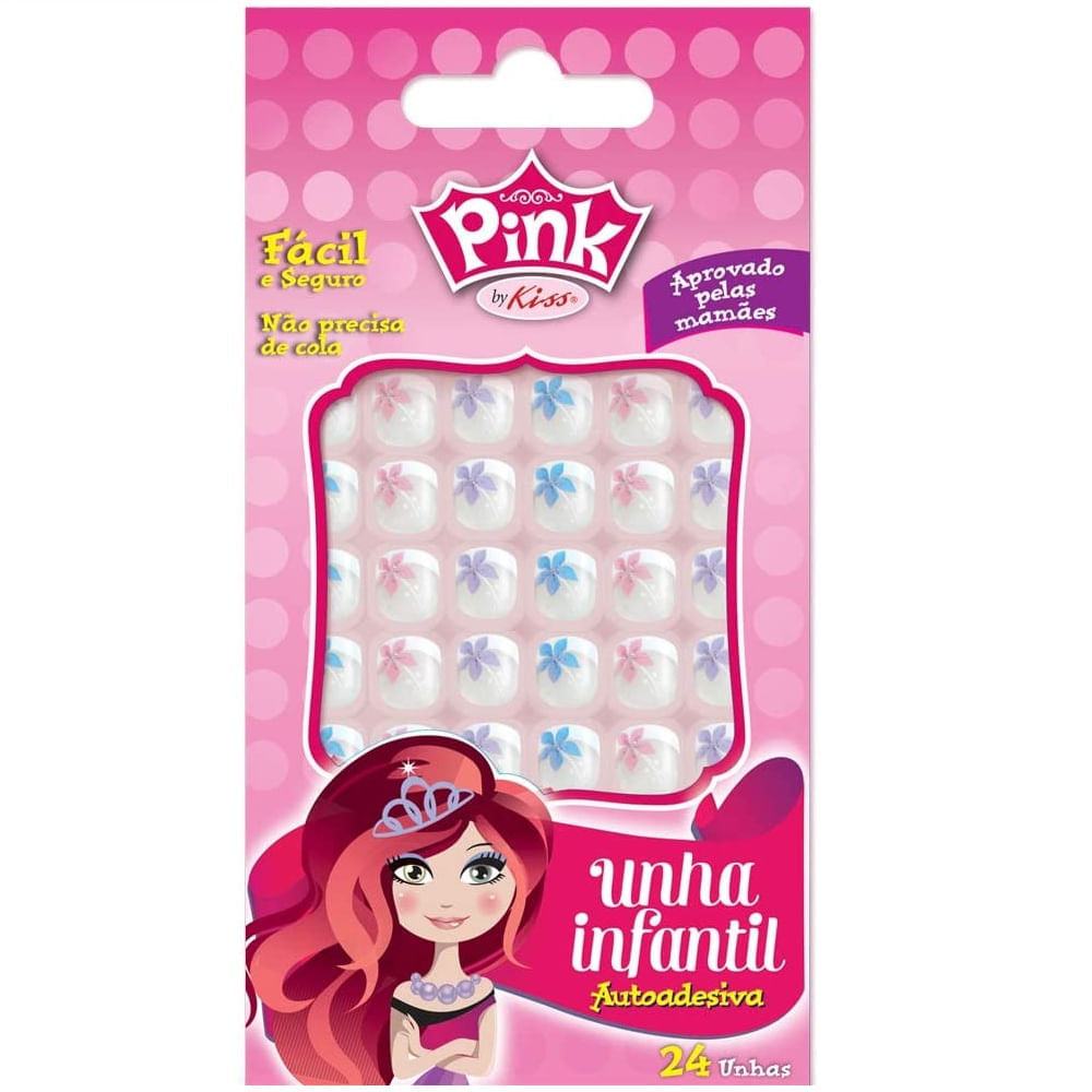 Unha Auto Adesiva Infantil Kiss Ny Pink Pop Princess Com 24 Unidades ...
