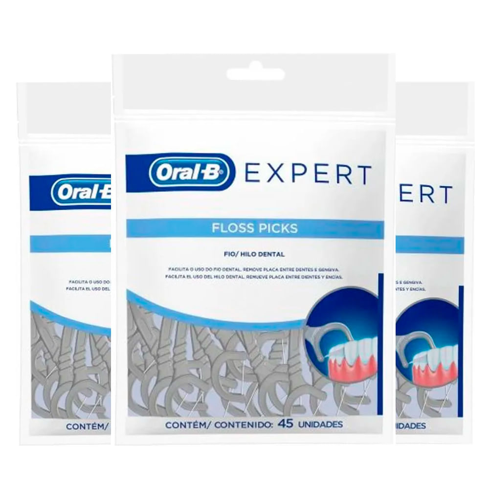Kit Fio Dental Oral B Expert Floss Picks Com 45 Unidades 15 Unidades Em Cada Caixa